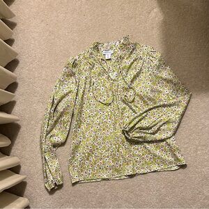 Cupcakes and Cashmere Lime Green Blouse with Pink Floral Pattern